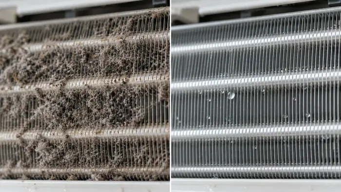 Curatare sub husa: evaporator inainte si dupa, macro
