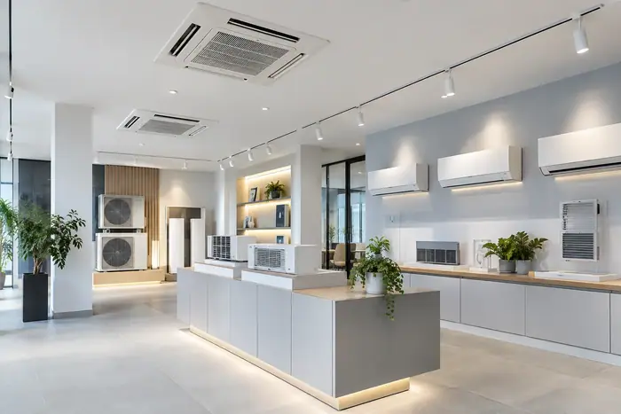 Aer conditionat in locuinta: showroom cu caseta si splituri