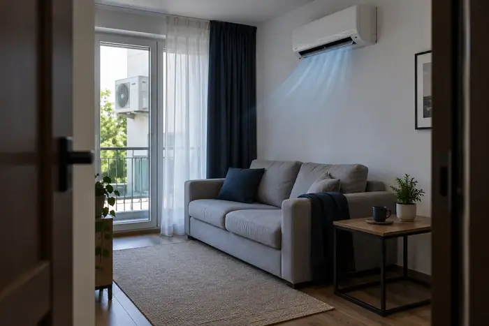 Aer conditionat in locuinta: acces de lucru sub aparatul din living