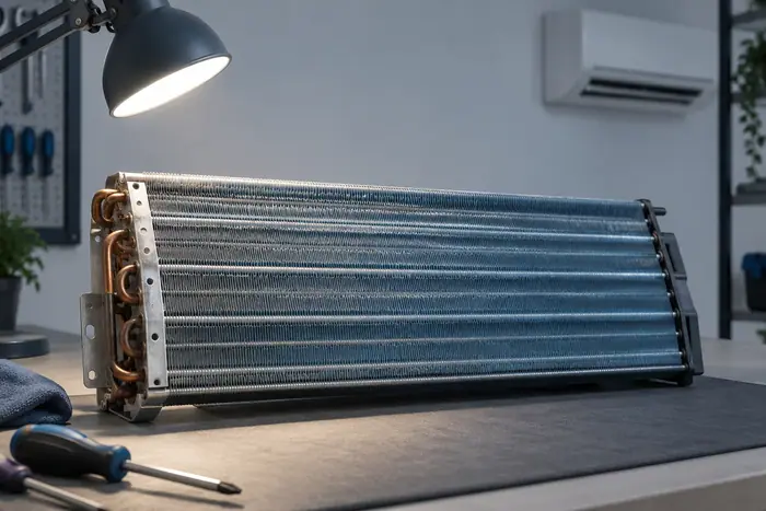 Aer conditionat in locuinta: acelasi esantion de aripioare luminat lateral