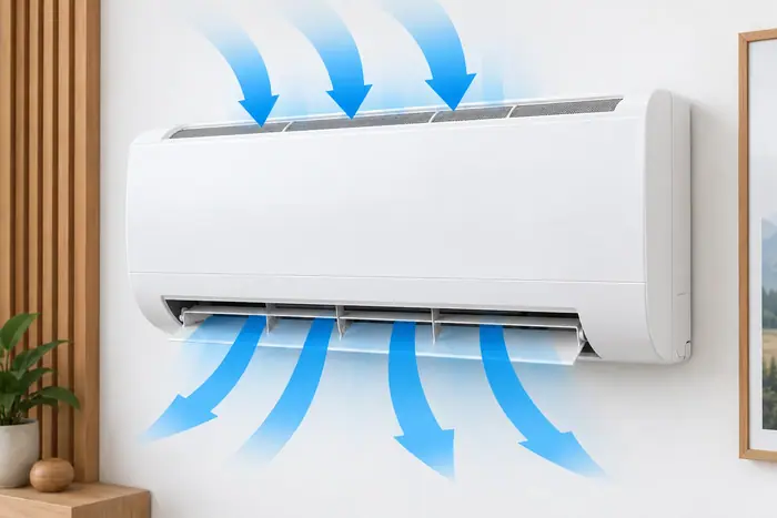 Filtre si lamele: filtrul amplasat pe admisia unitatii interioare