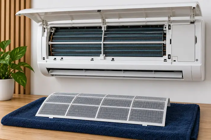 Filtre si lamele: filtru scos si interiorul separat al aparatului