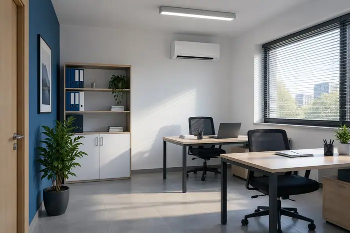 Aer conditionat in locuinta: aparat intr-un mic birou cu acces de lucru