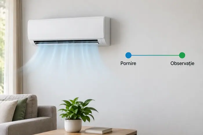 Aer conditionat in locuinta: pornirea si aparitia zgomotului notate pe o axa