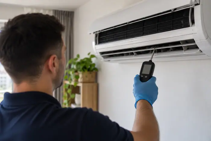 Revizie aparat: masurarea temperaturii aerului la revizie, cu termometrul