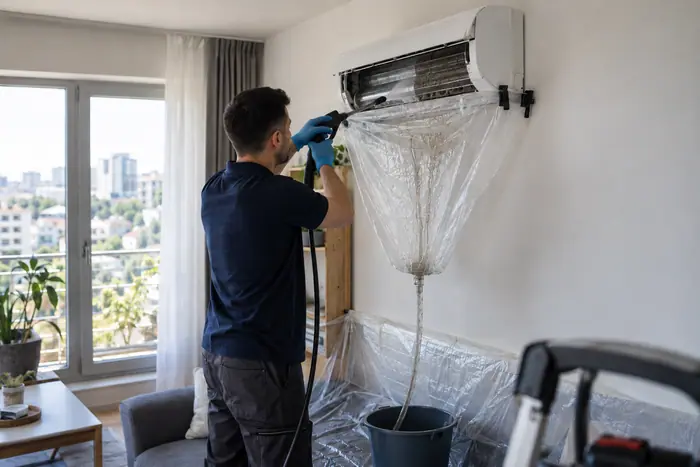 Curatare sub husa: galeata husa interventie living transparenta