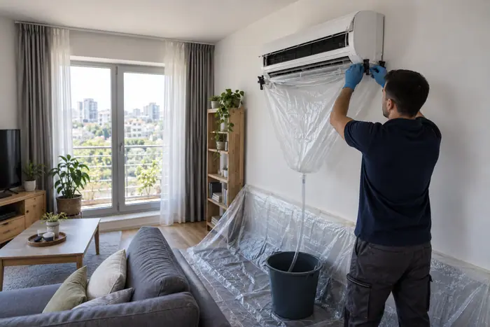 Curatare sub husa: galeata husa interventie living transparenta