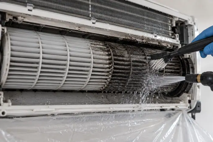 Curatare sub husa: detaliu evaporator jet murdar turbina