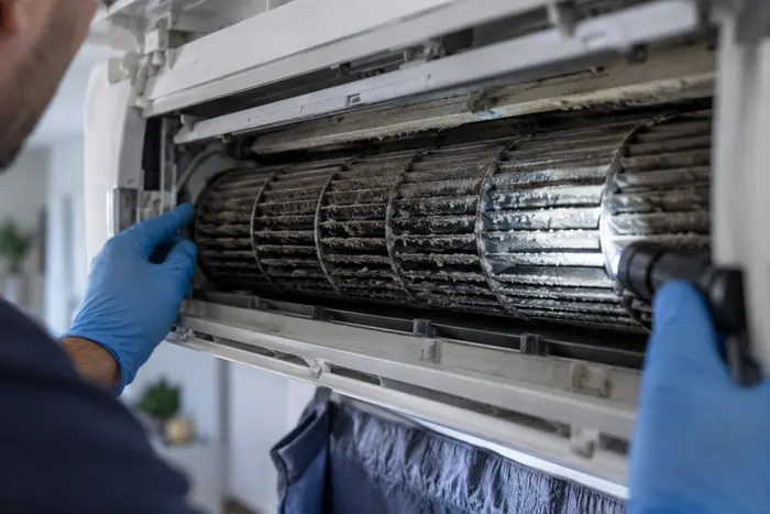 Curatare sub husa: detaliu evaporator jet murdar turbina