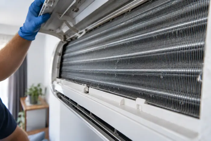 Curatare sub husa: detaliu evaporator jet murdar turbina