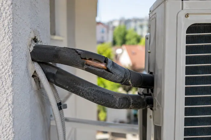 Revizie aparat: detaliu exterior gheata izolatie racorduri