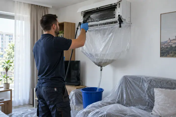 Curatare sub husa: galeata husa interventie living transparenta