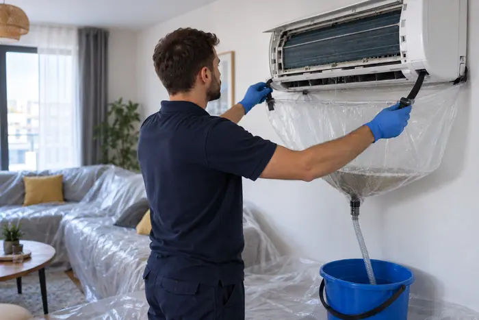 Curatare sub husa: galeata husa interventie living transparenta