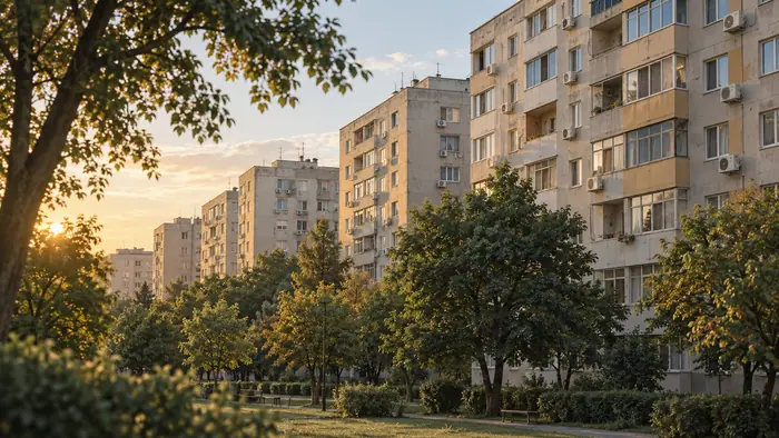 Lucrare la domiciliu: blocuri din Bucuresti cu aparate de aer conditionat pe fatada