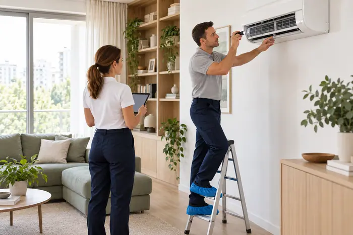 Revizie aparat: verificare AC intr-un apartament luminos