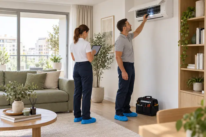Revizie aparat: inspectie aer conditionat intr-un apartament modern