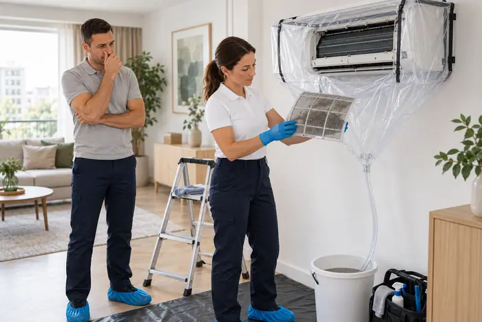 Igienizare aer conditionat: inspectarea filtrului pentru miros neplacut