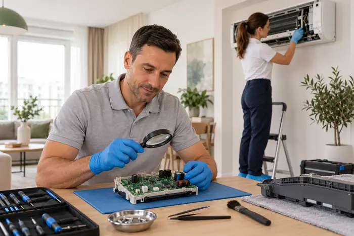 Revizie aparat: inspectia placii electronice cu lupa