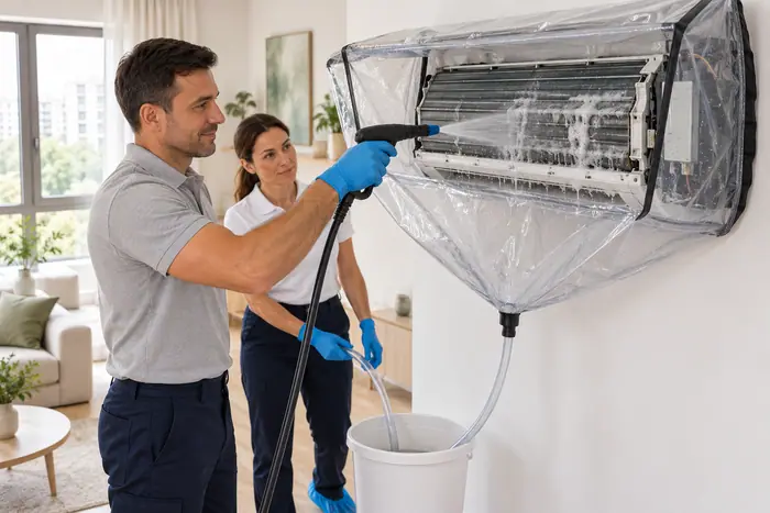 Igienizare aer conditionat: spuma si clatire pe evaporator