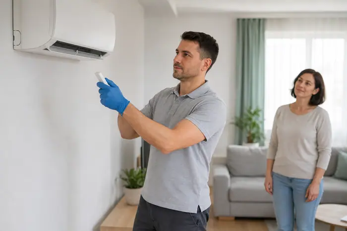 Aer conditionat in locuinta: tehnicianul porneste aerul conditionat