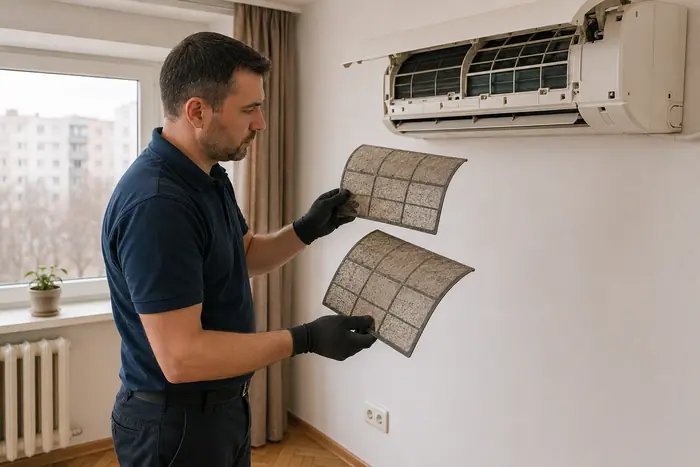 Curatare sub husa: inspectia filtrelor prafuite ale aerului conditionat