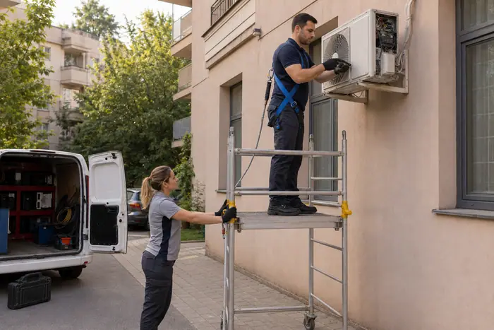 Unitatea exterioara: lucrare sigura la unitatea exterioara, in curte