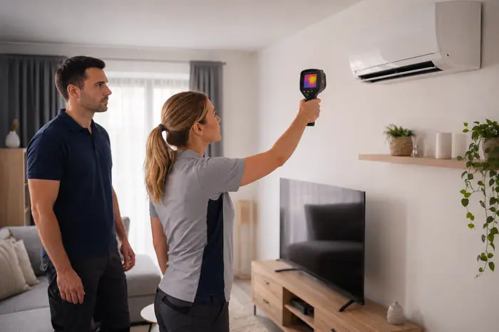 Revizie aparat: thermal camera checks AC airflow