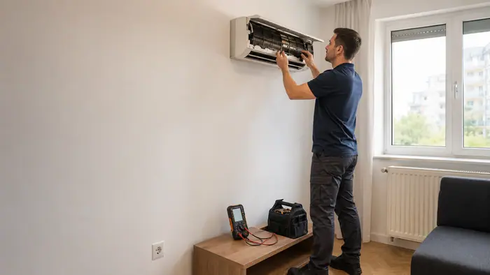 Revizie aparat: inspectia aparatului de aer conditionat intr-o casa din Bucuresti