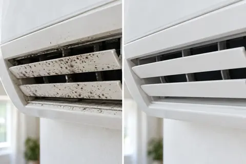 Grila de evacuare inainte si dupa dezinfectare